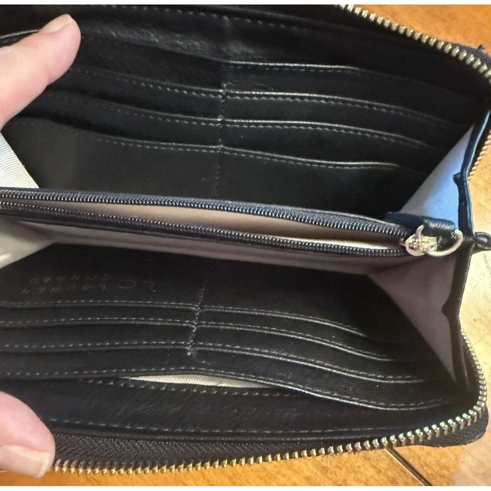 Lauren Conrad Black Wallet Wristlet Gold Zipper Faux Leather Card Holder ID